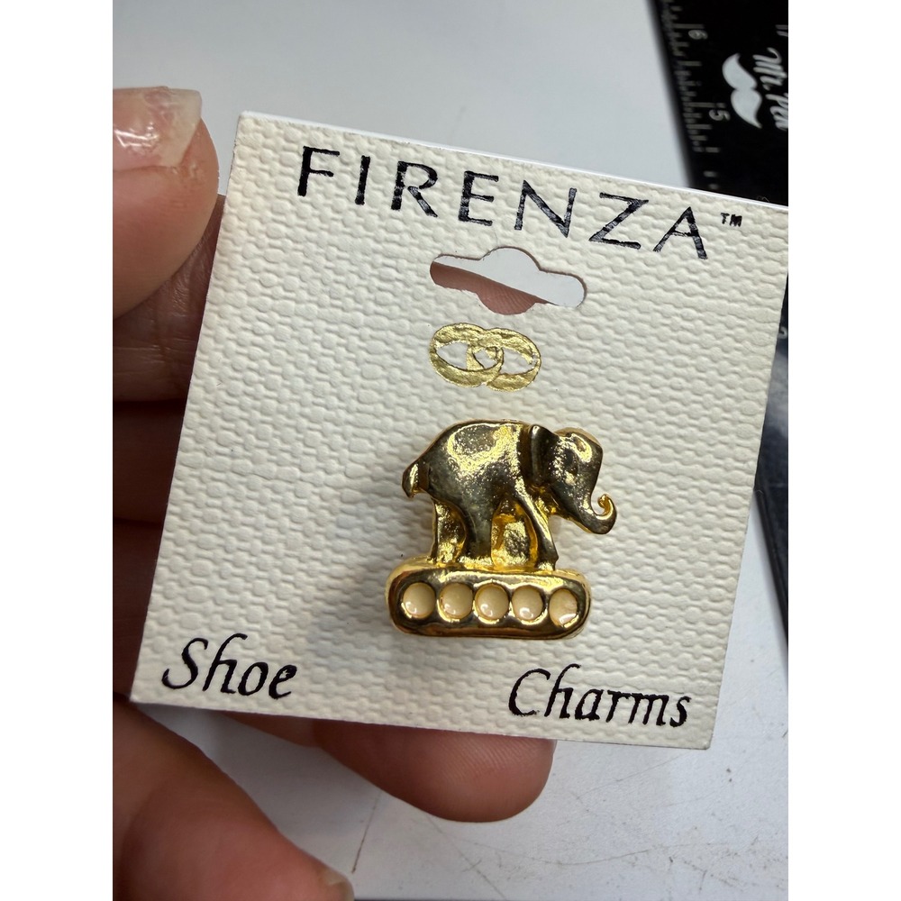 Firenza Gold Tone Elephant Shoe Charm Enamel Lace Accessory New